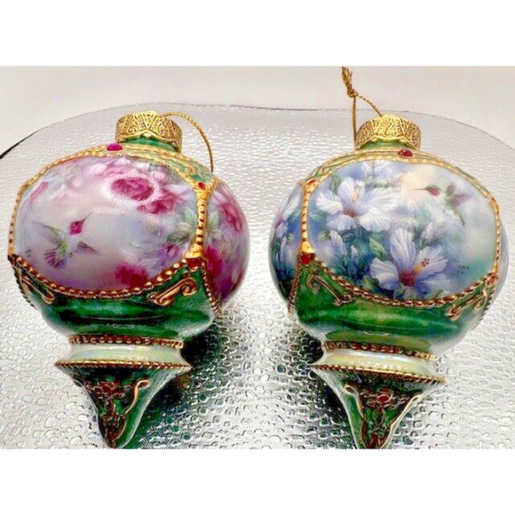Hummingbird Floral 1998 Bradford Edition Ornaments Set of 2 Heirloom Porcelain - Picture 1 of 16